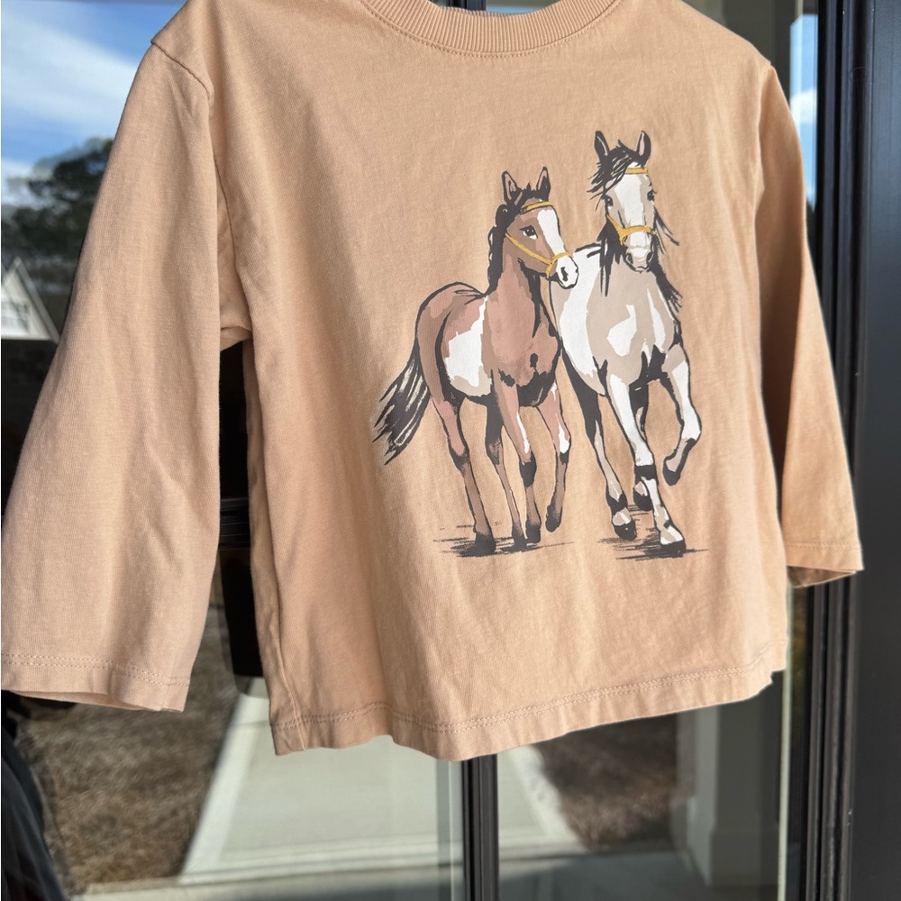 H&M Tan Long Sleeve Kids Shirt with Horse Print